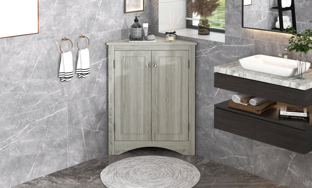 Oak Triangle Bathroom Storage Cabinet with Adjustable Shelves