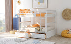 Full Over Full Bunk Bed with Drawers, Convertible Beds, White