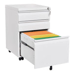 3-Drawer Mobile Filing Cabinet with Lock in White