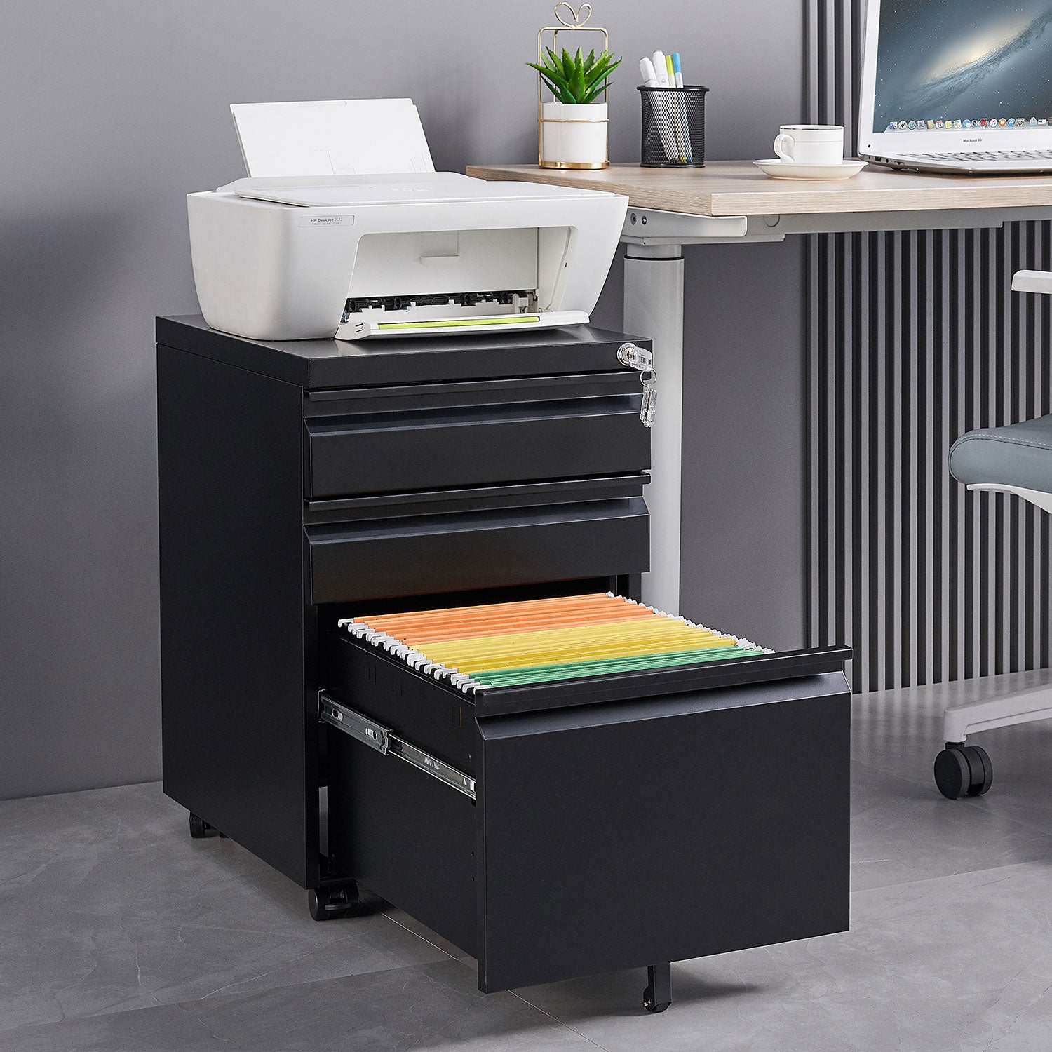 3-Drawer Mobile Filing Cabinet with Lock