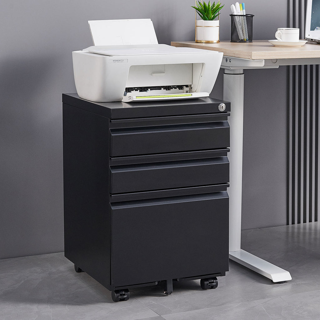 3-Drawer Mobile Filing Cabinet with Lock