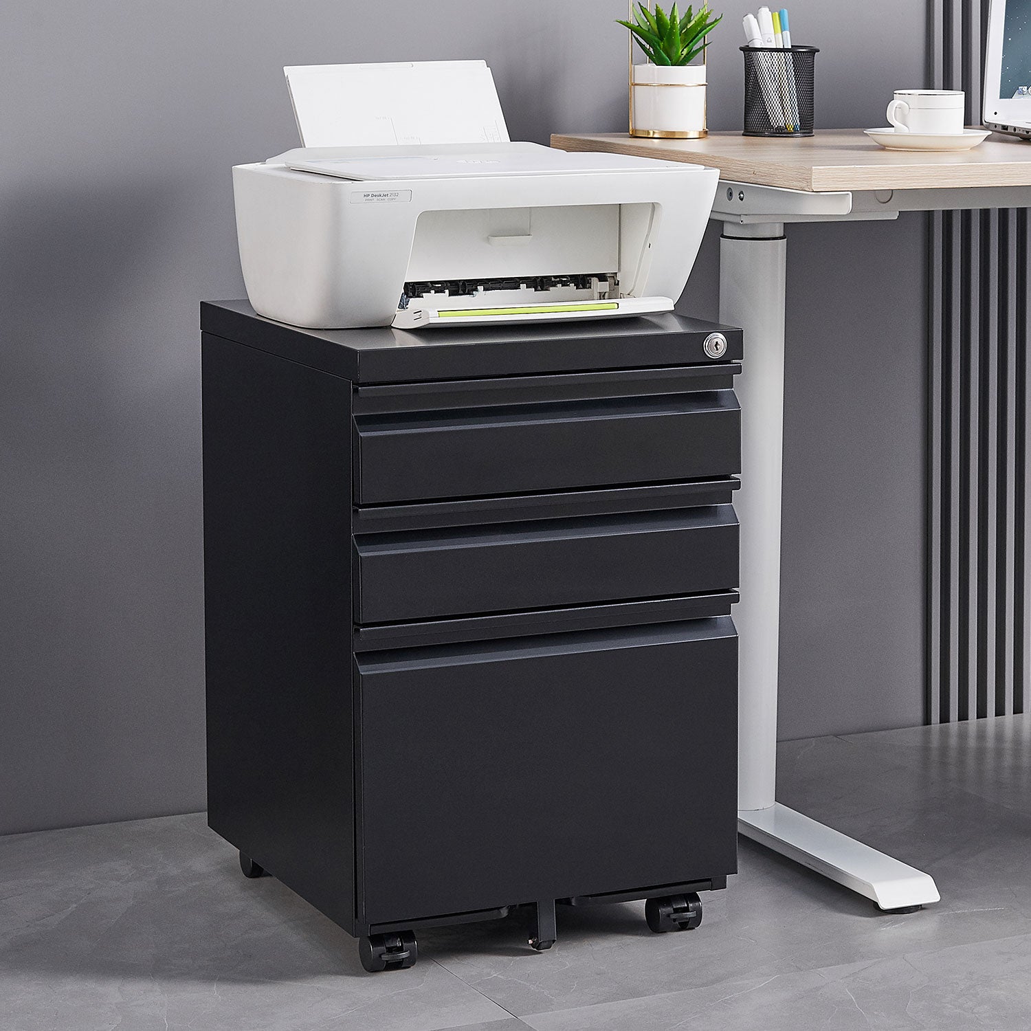 3-Drawer Mobile Filing Cabinet with Lock