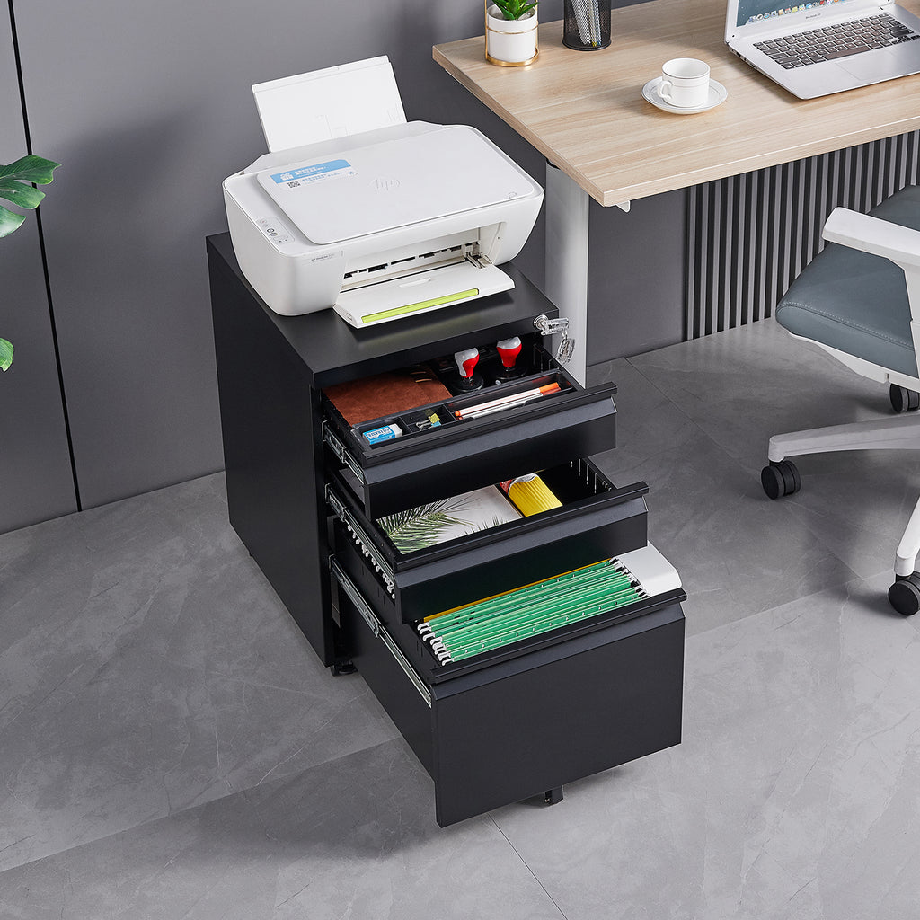 3-Drawer Mobile Filing Cabinet with Lock