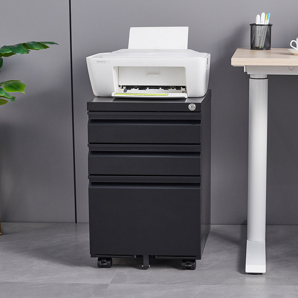 3-Drawer Mobile Filing Cabinet with Lock