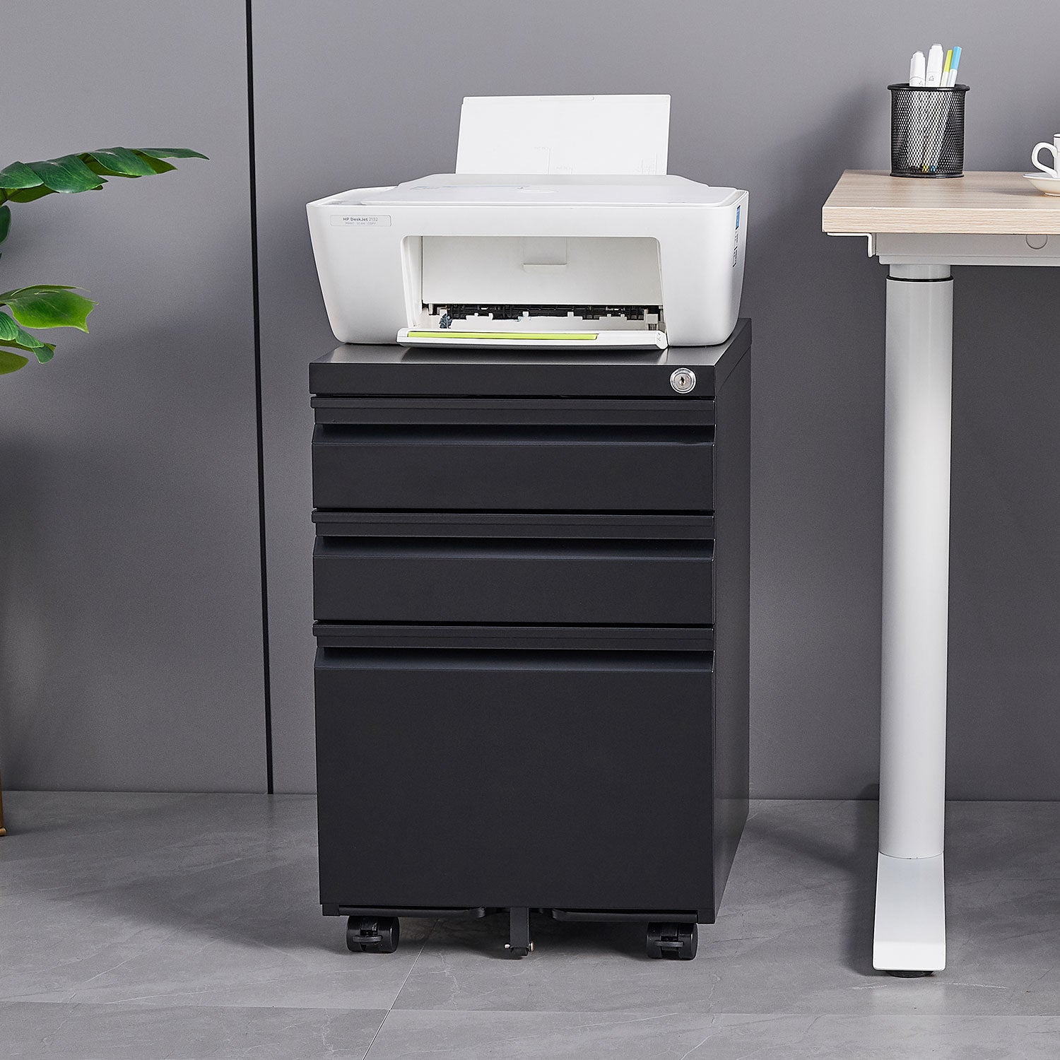 3-Drawer Mobile Filing Cabinet with Lock