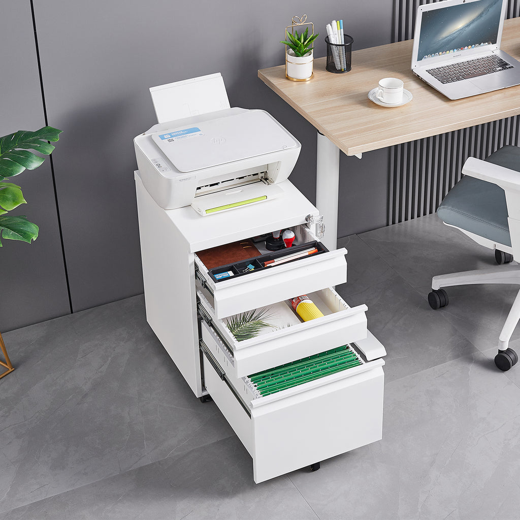 3-Drawer Mobile Filing Cabinet with Lock in White