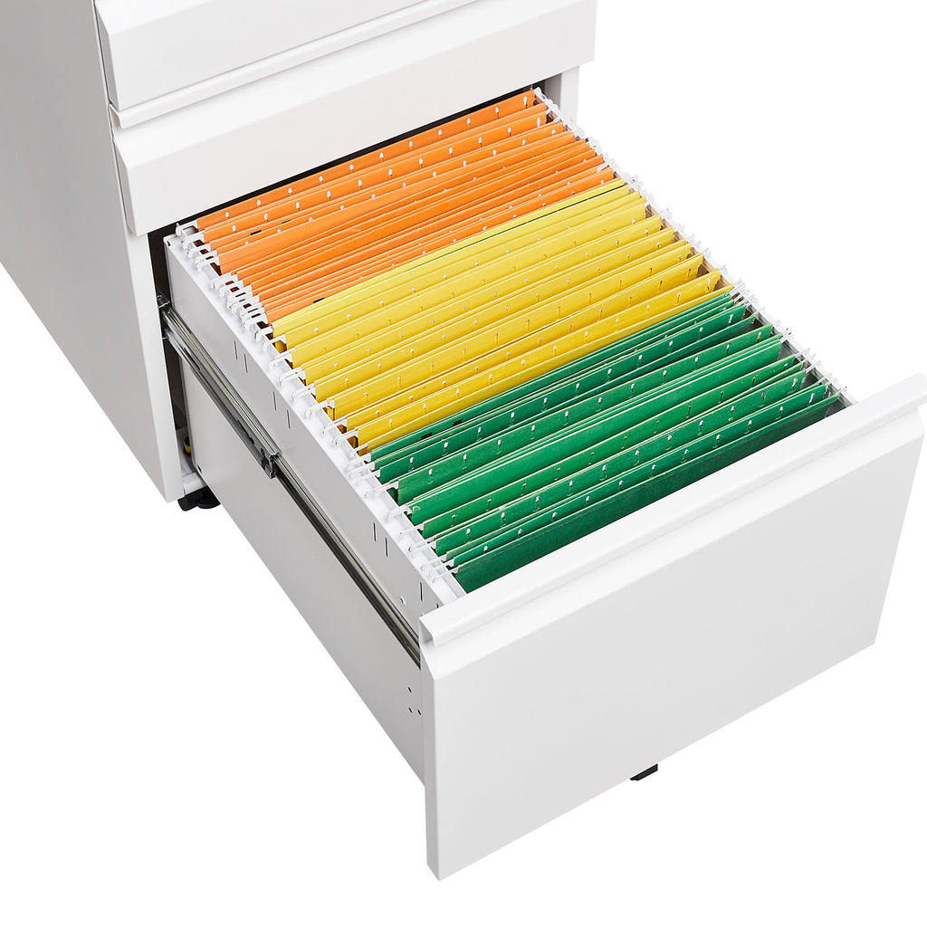 3-Drawer Mobile Filing Cabinet with Lock in White