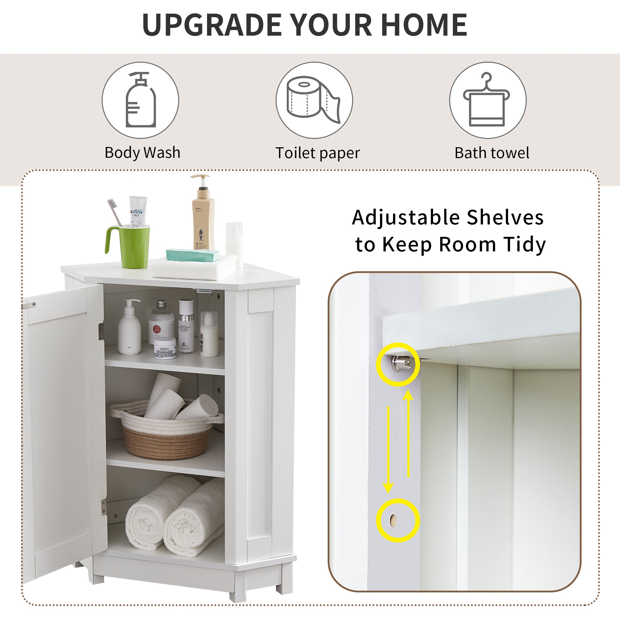 White Bathroom Cabinet Triangle Corner Storage Cabinet