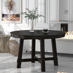 TREXM Farmhouse Round Extendable Dining Table with 16" Leaf