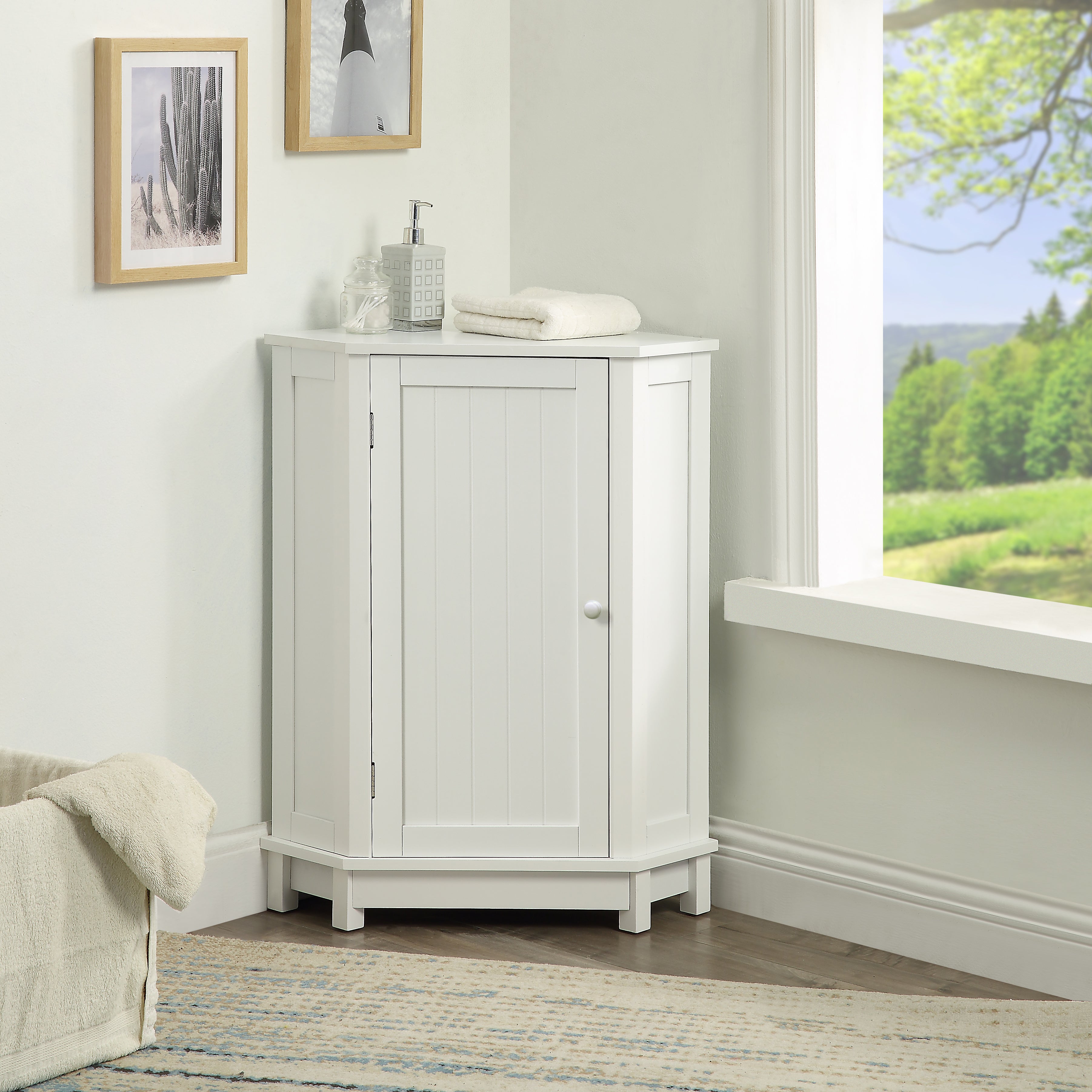 White Bathroom Cabinet Triangle Corner Storage Cabinet