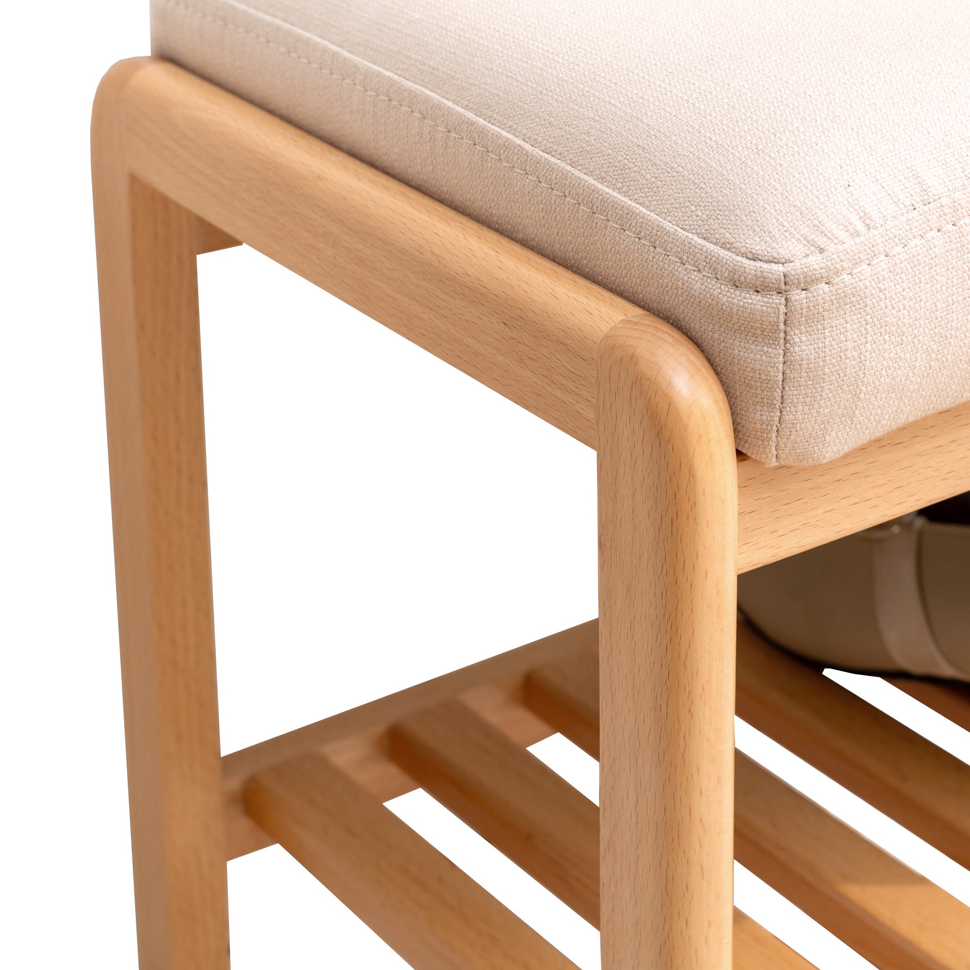 Natural Solid Wood Shoe Bench with High Rebound Sponge Cushion