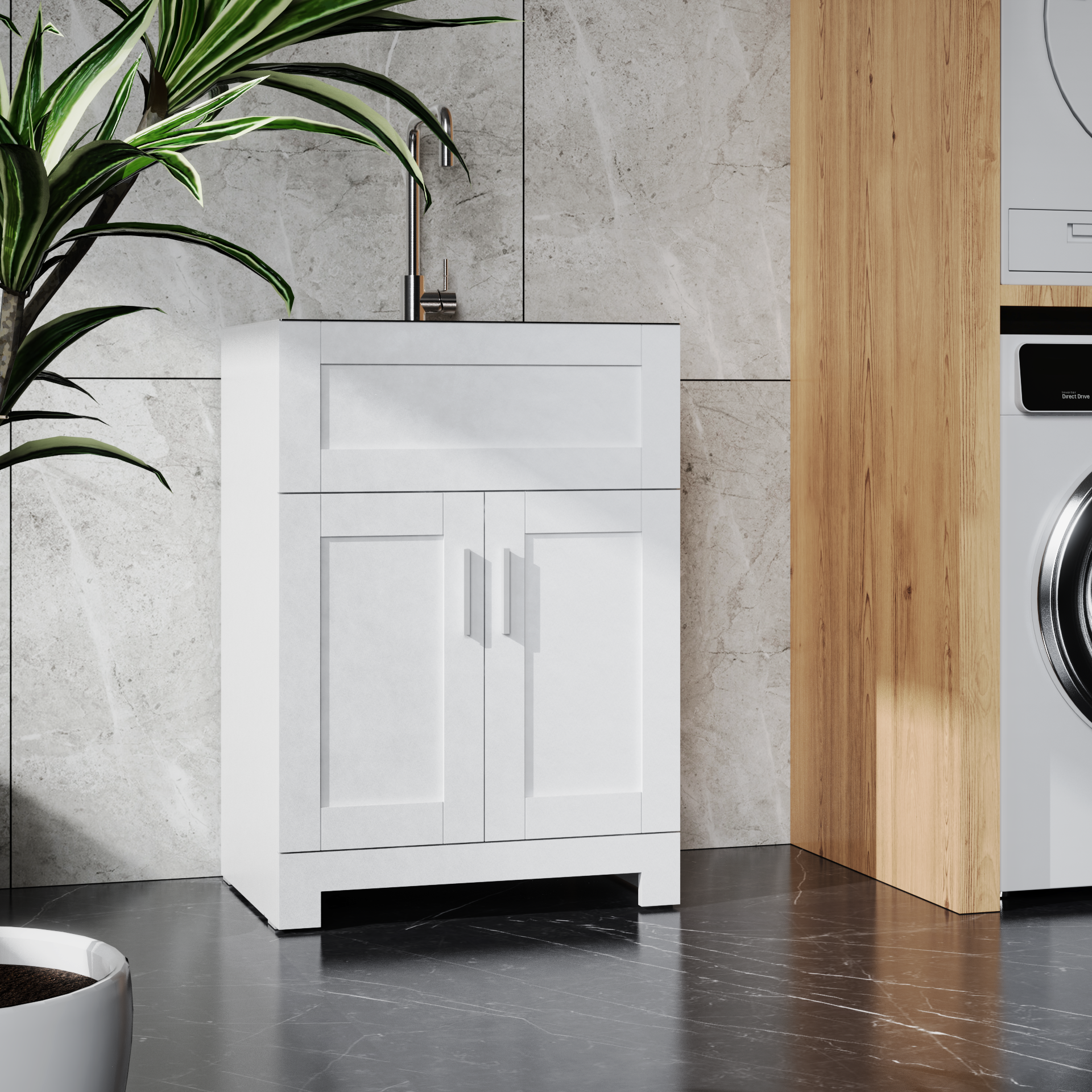 24in White Laundry Utility Cabinet Combo