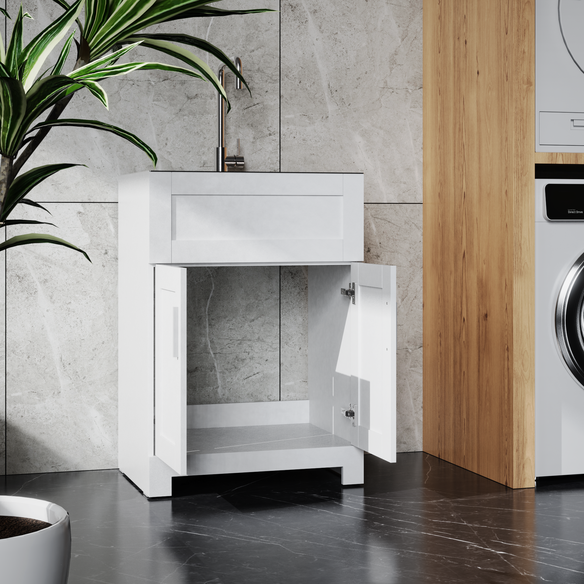 24in White Laundry Utility Cabinet Combo