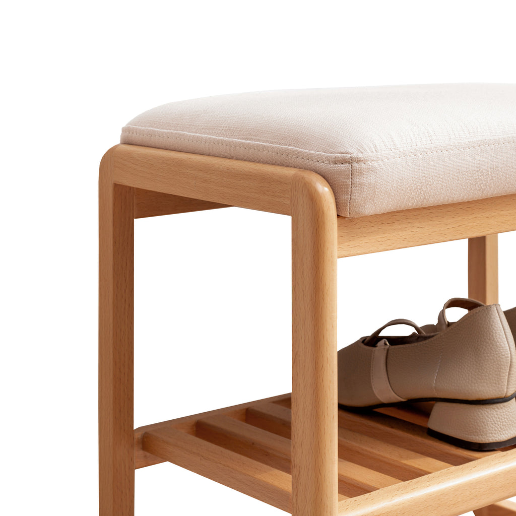 Natural Solid Wood Shoe Bench with High Rebound Sponge Cushion