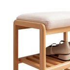 Natural Solid Wood Shoe Bench with High Rebound Sponge Cushion