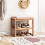 Natural Solid Wood Shoe Bench with High Rebound Sponge Cushion