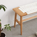 Solid Wood Bench with Handwoven Cane Seat
