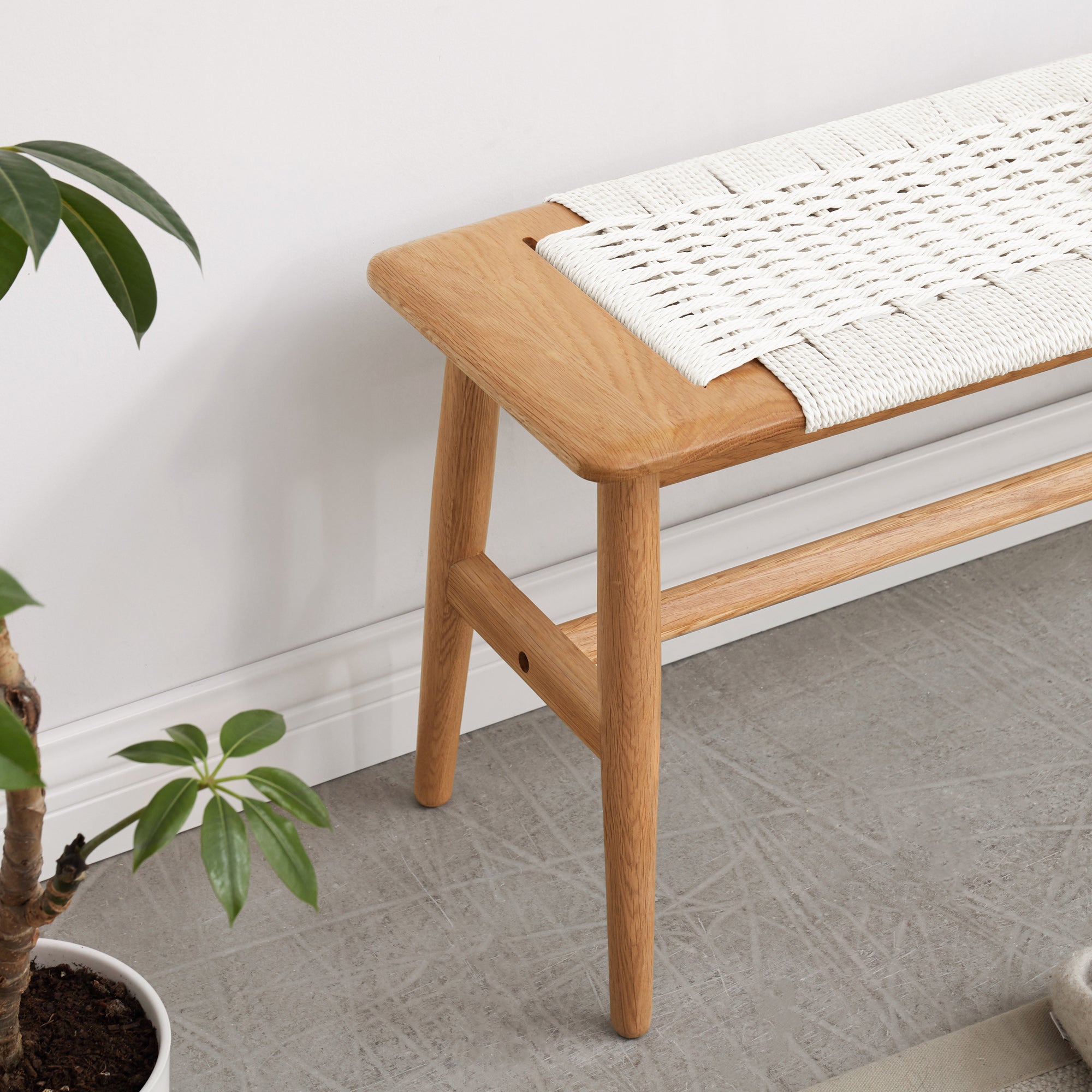 Solid Wood Bench with Handwoven Cane Seat
