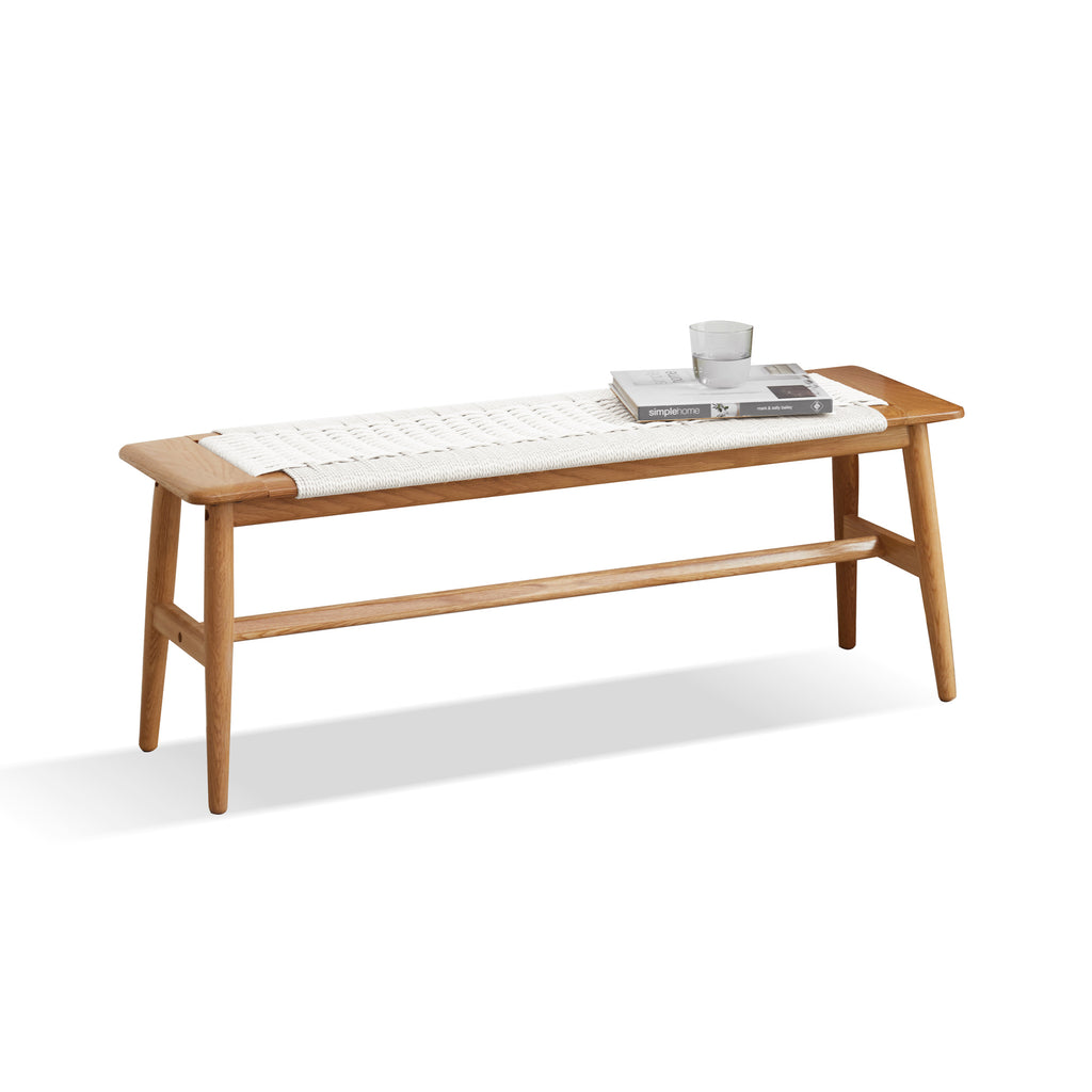 Solid Wood Bench with Handwoven Cane Seat