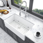 White Farmhouse Sink - 30 x 18 x 10 Inch Kitchen Sink Apron-Front