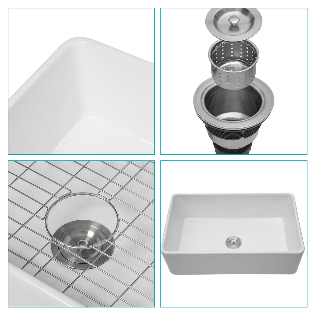 White Farmhouse Sink - 30 x 20 x 9 Inch