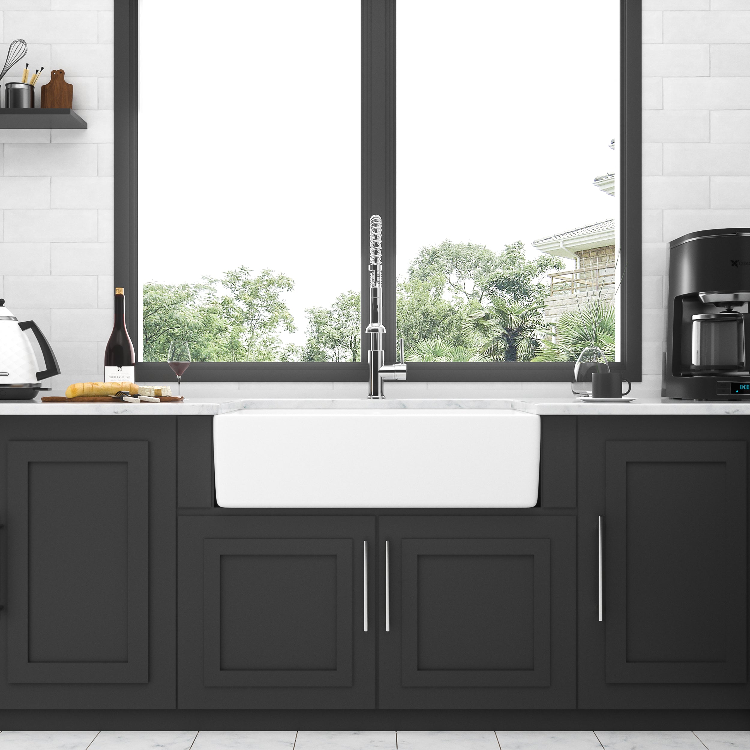 White Farmhouse Sink - Double Bowl Ceramic