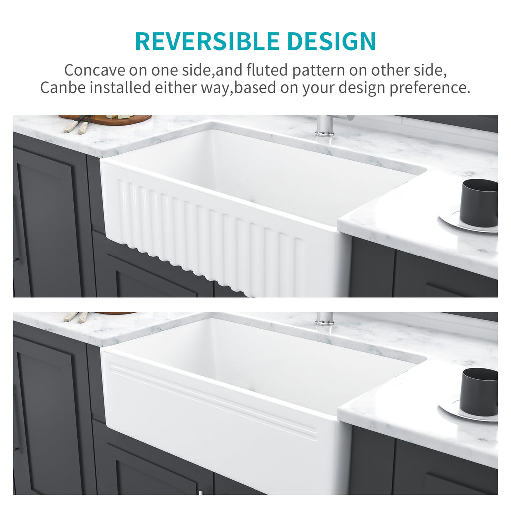 White Farmhouse Sink - 30 x 18 x 10 Inch Kitchen Sink Apron-Front