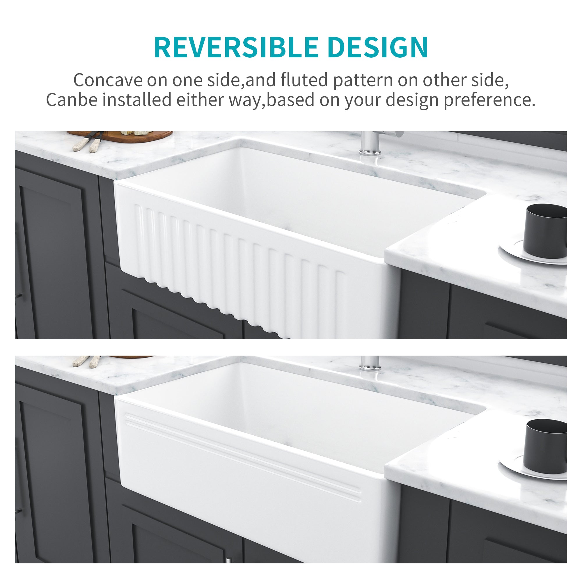 White Farmhouse Sink - 30 x 18 x 10 Inch Kitchen Sink Apron-Front