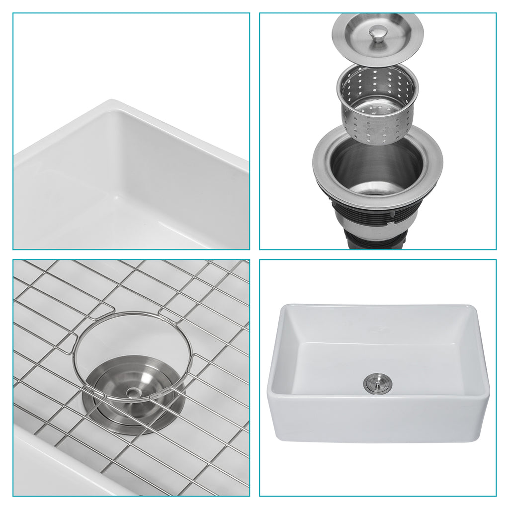 White Farmhouse Sink - 30 x 20 x 10 Inch Kitchen Sink