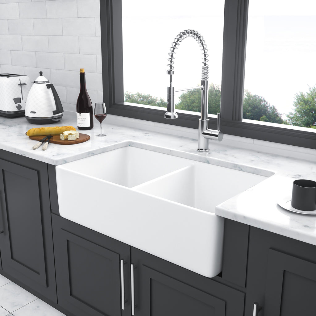 White Farmhouse Sink - Double Bowl Ceramic