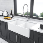 White Farmhouse Sink - Double Bowl Ceramic