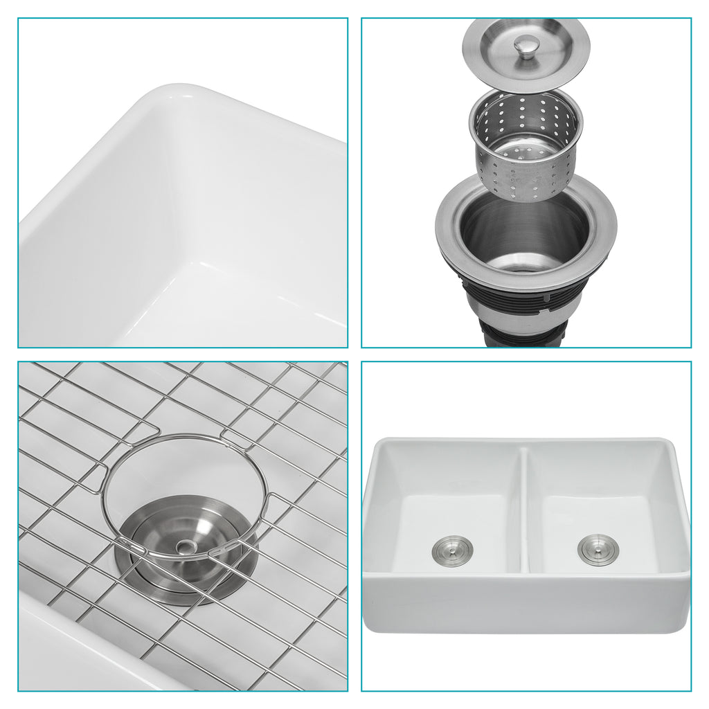 White Farmhouse Sink - Double Bowl Ceramic