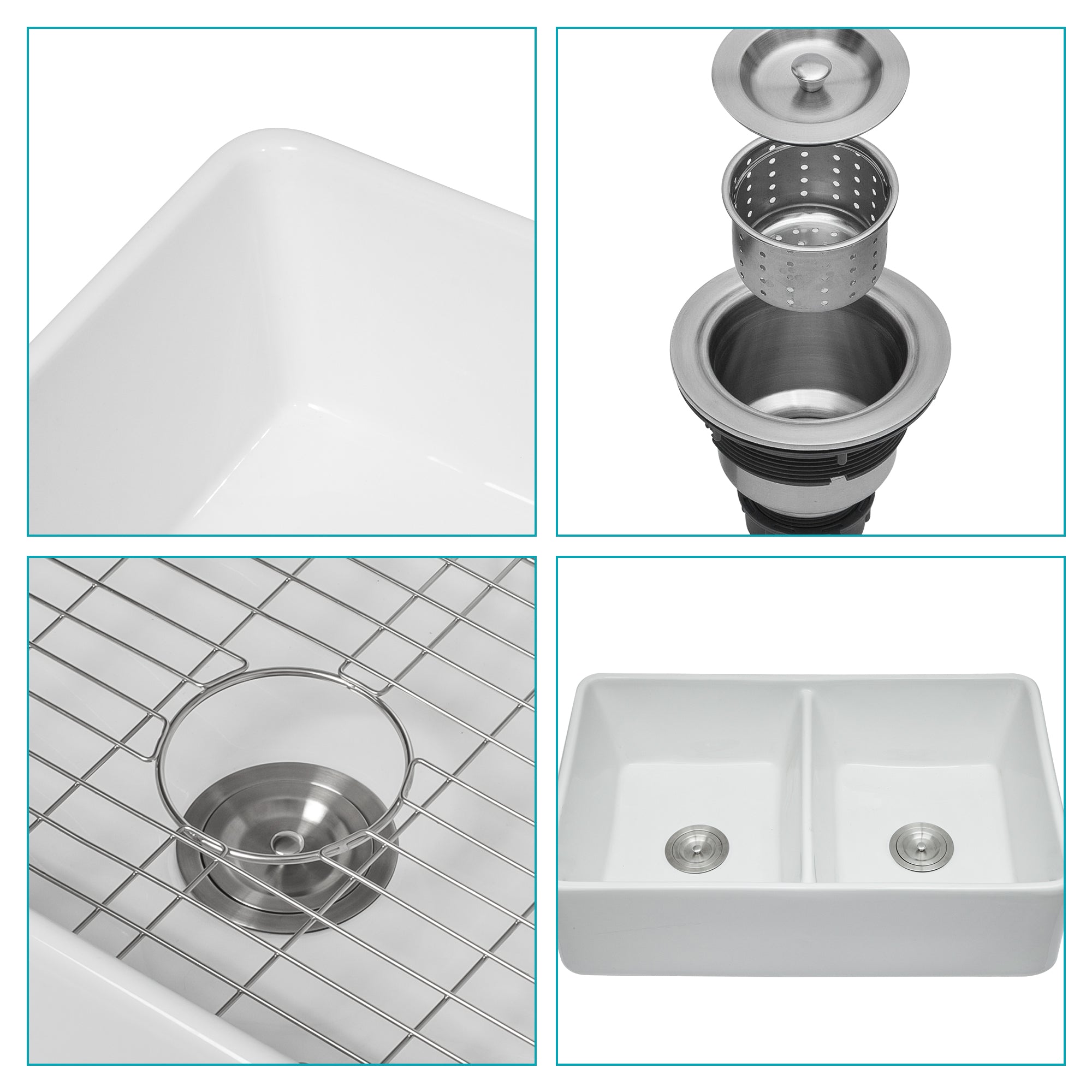 White Farmhouse Sink - Double Bowl Ceramic