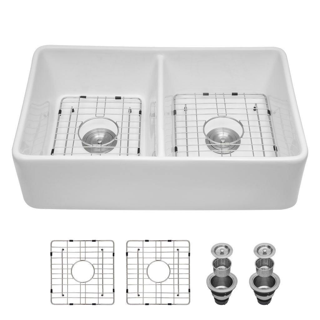 White Farmhouse Sink - Double Bowl Ceramic