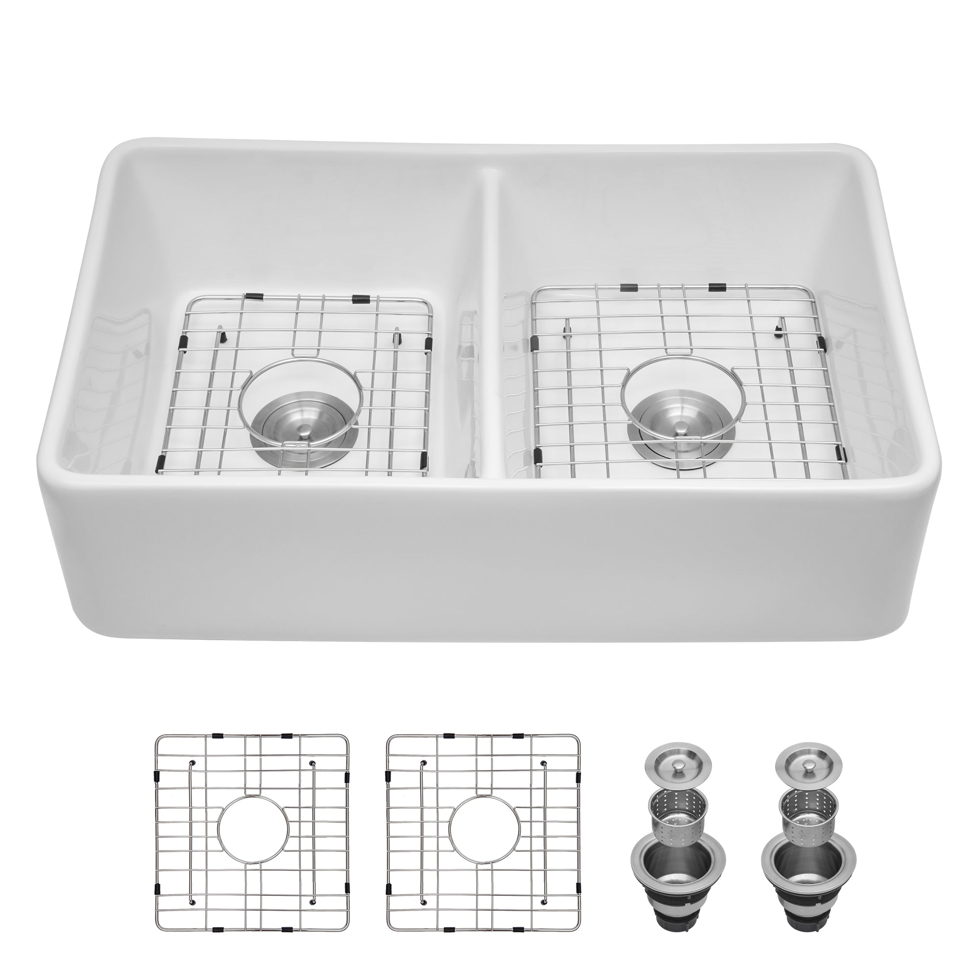 White Farmhouse Sink - Double Bowl Ceramic