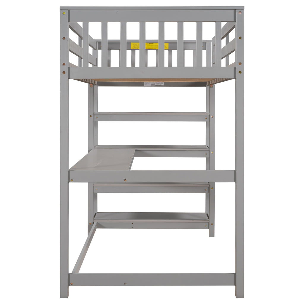 Twin Size Loft Bed with Storage Shelves