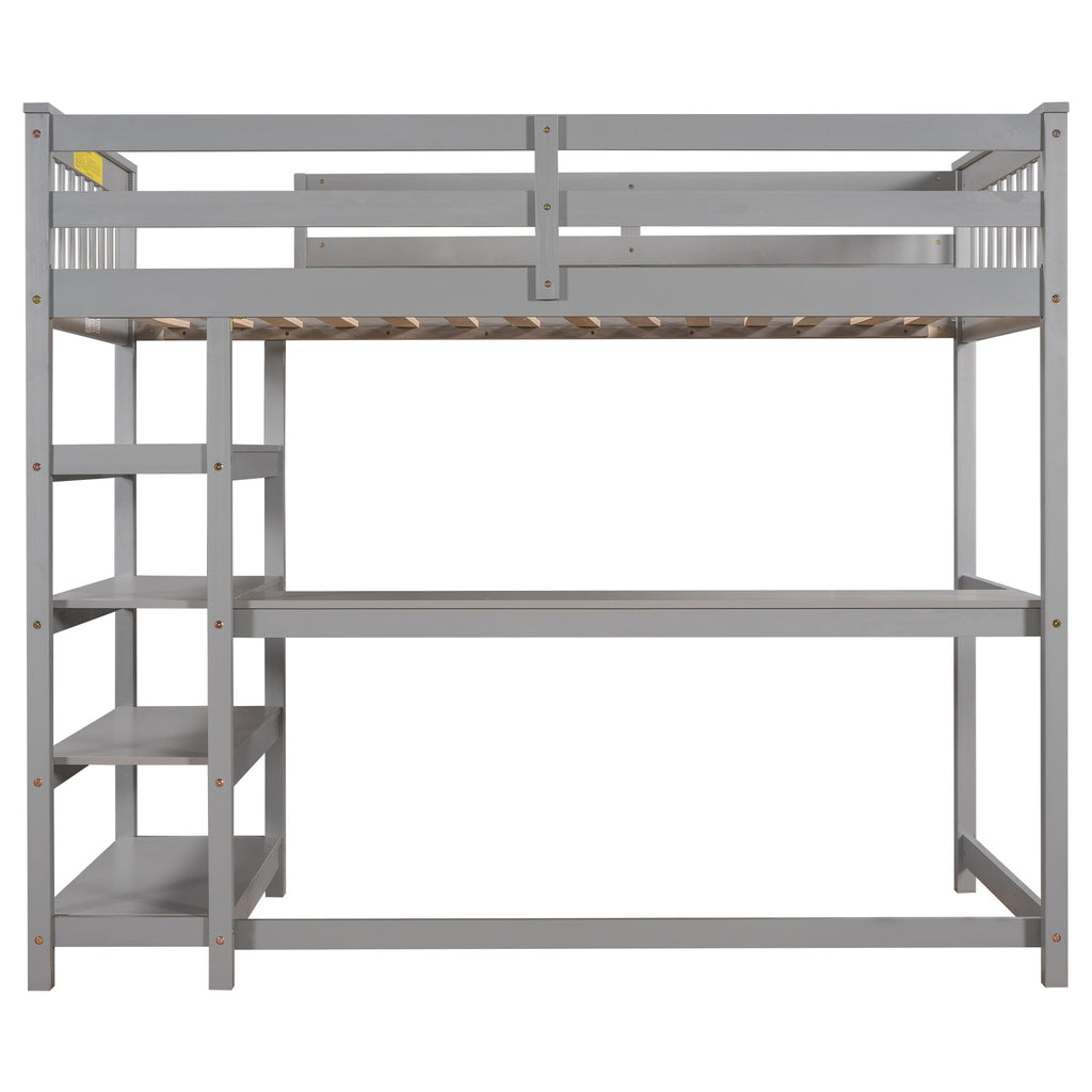 Twin Size Loft Bed with Storage Shelves
