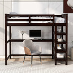 Twin Size Loft Bed with Storage Shelves and LED