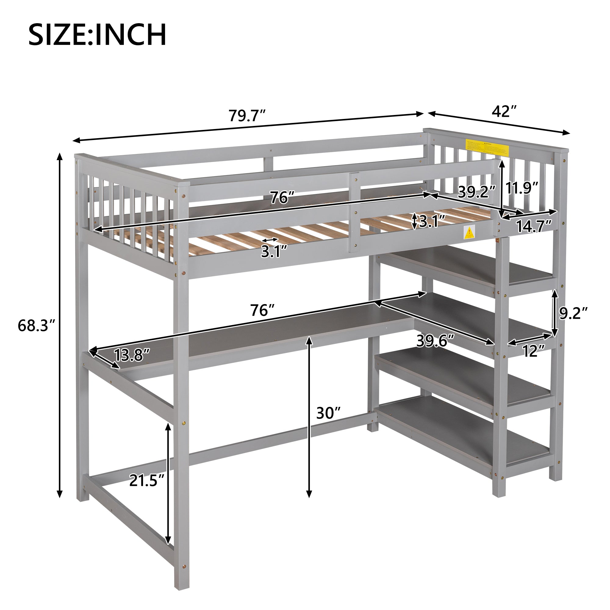 Twin Size Loft Bed with Storage Shelves
