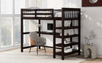 Twin Size Loft Bed with Storage Shelves and LED