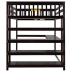 Full Size Loft Bed with Storage Shelves and Under-bed Desk