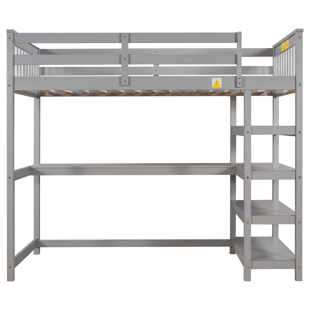 Twin Size Loft Bed with Storage Shelves