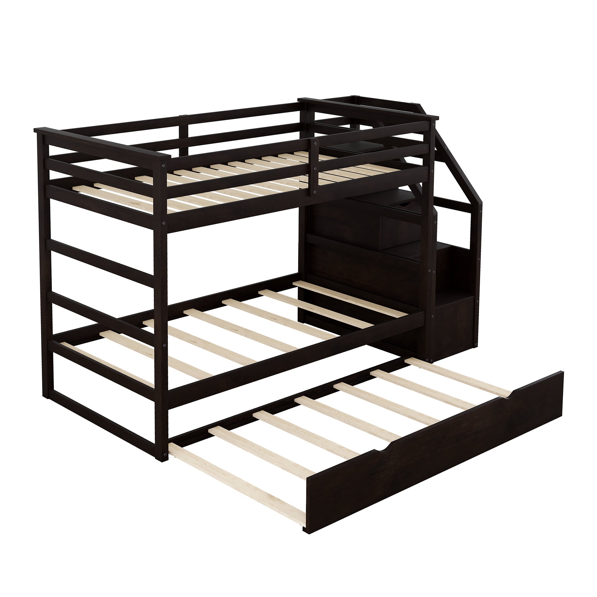 Twin-Over-Twin Bunk Bed with Twin Size Trundle and 3 Storage Stairs