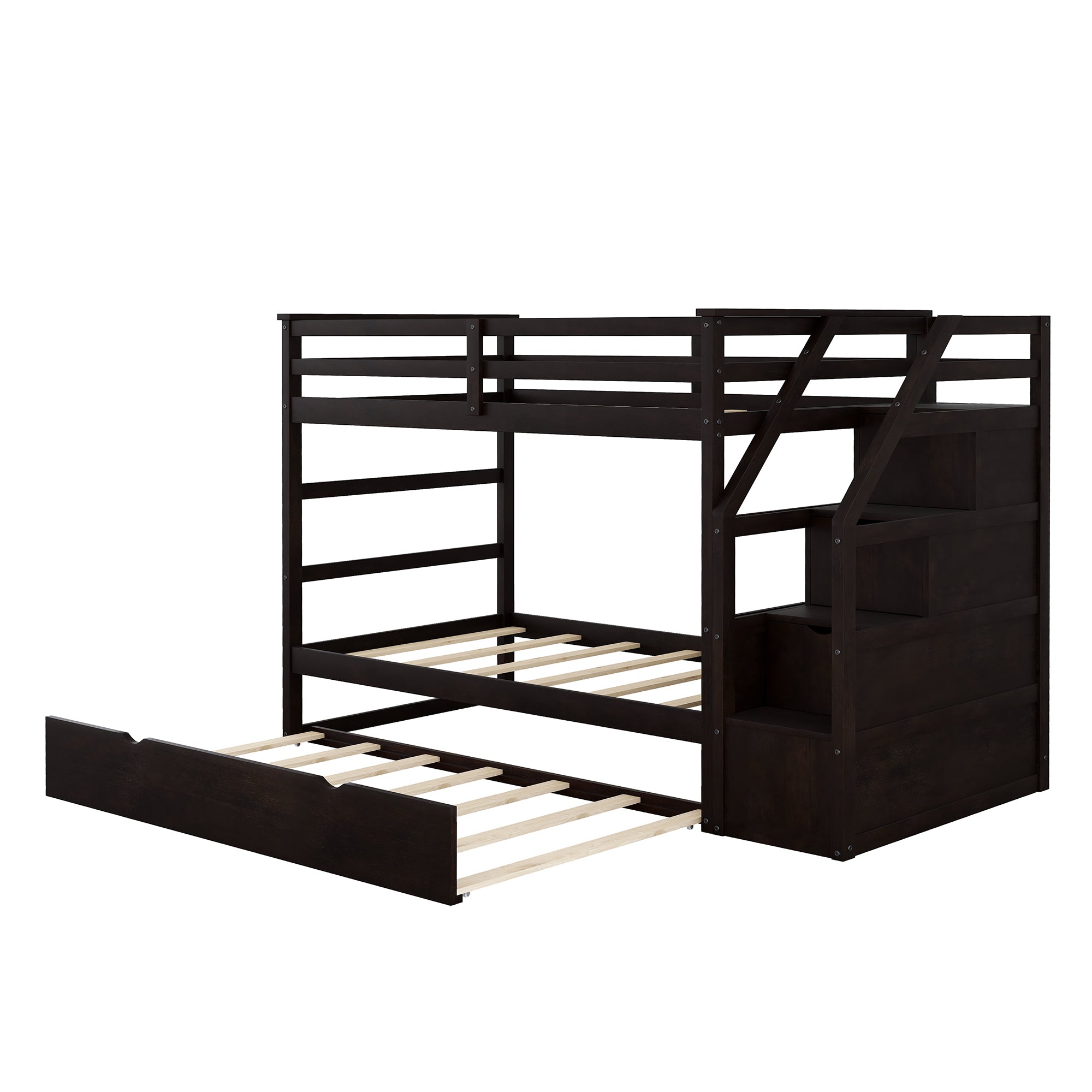 Twin-Over-Twin Bunk Bed with Twin Size Trundle and 3 Storage Stairs