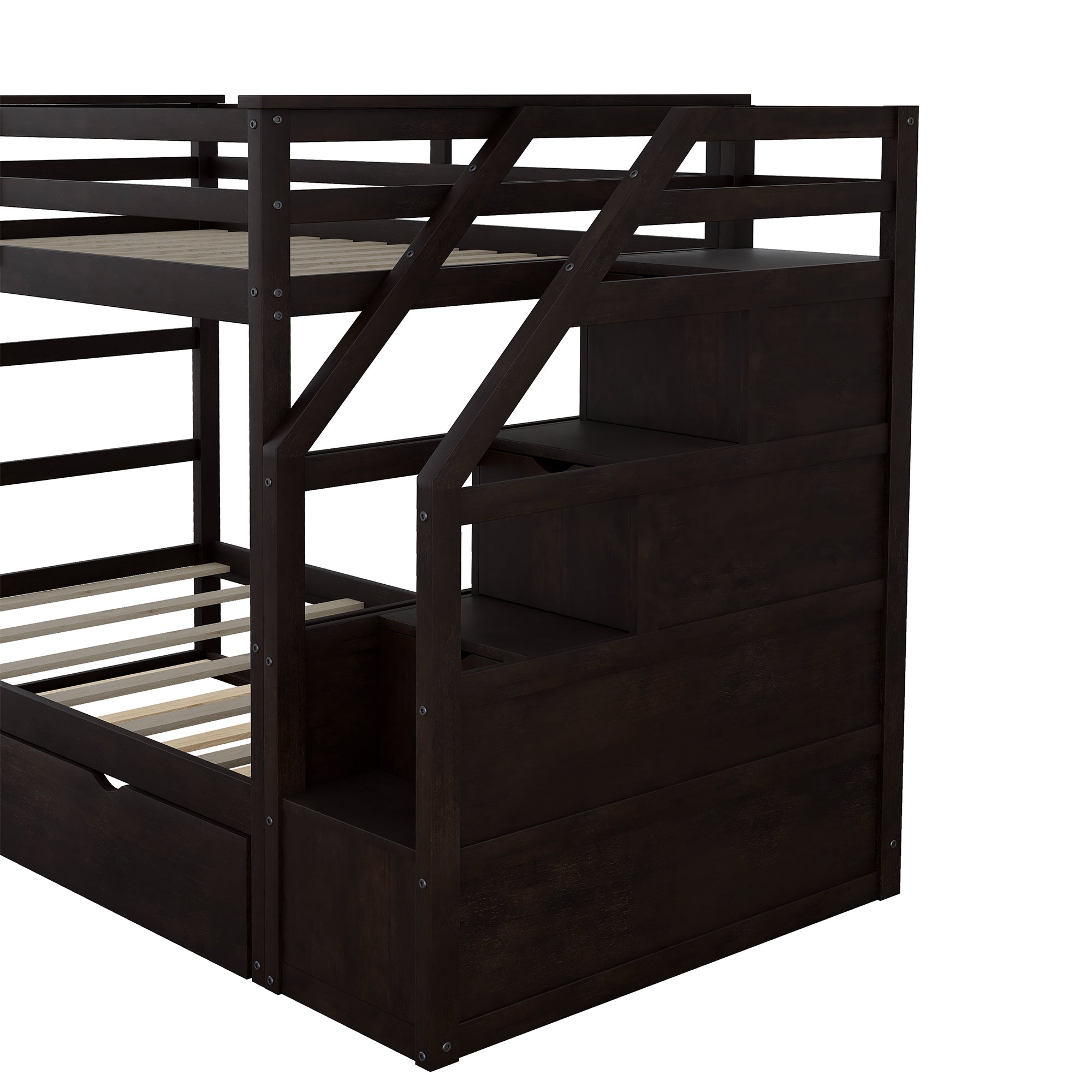 Twin-Over-Twin Bunk Bed with Twin Size Trundle and 3 Storage Stairs