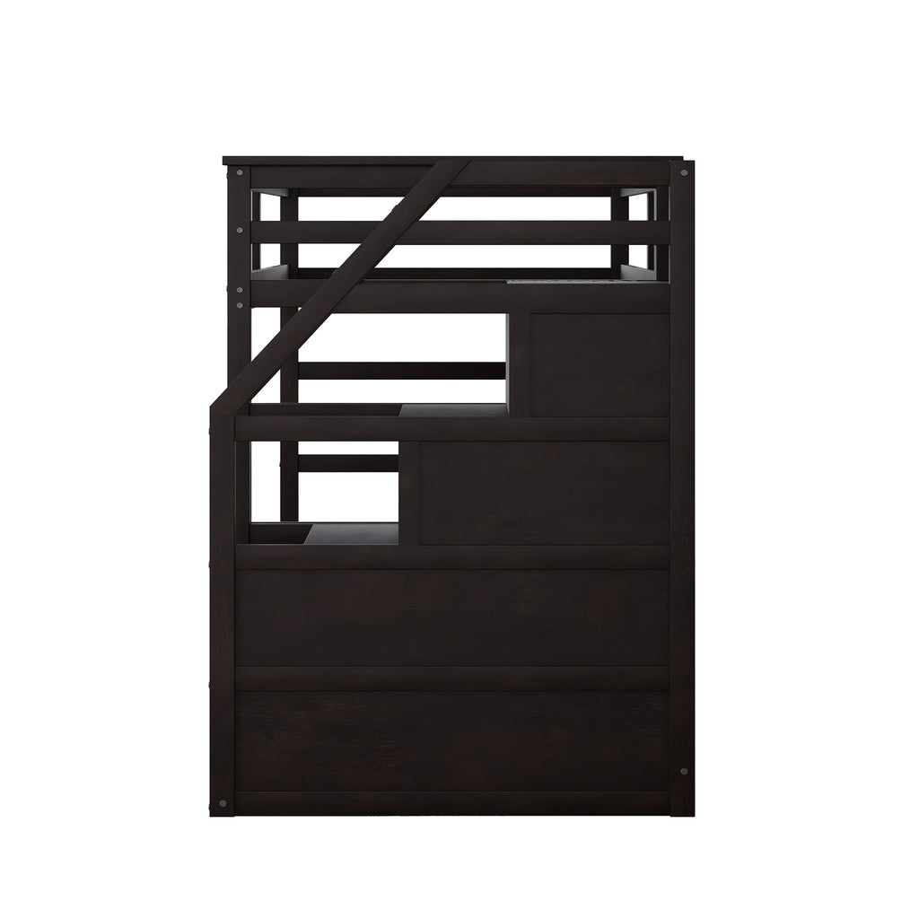 Twin-Over-Twin Bunk Bed with Twin Size Trundle and 3 Storage Stairs