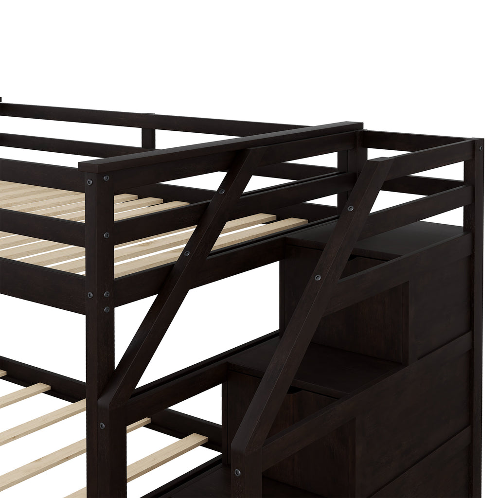 Twin-Over-Twin Bunk Bed with Twin Size Trundle and 3 Storage Stairs