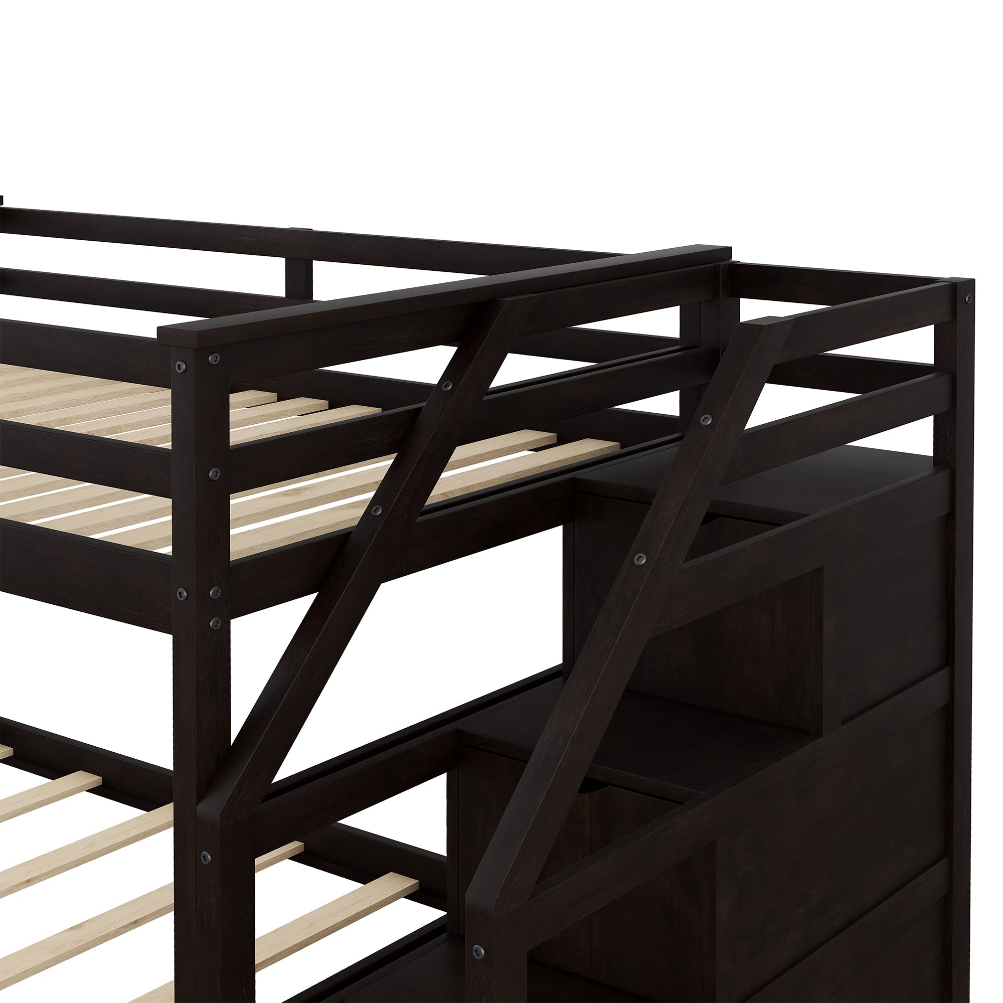 Twin-Over-Twin Bunk Bed with Twin Size Trundle and 3 Storage Stairs