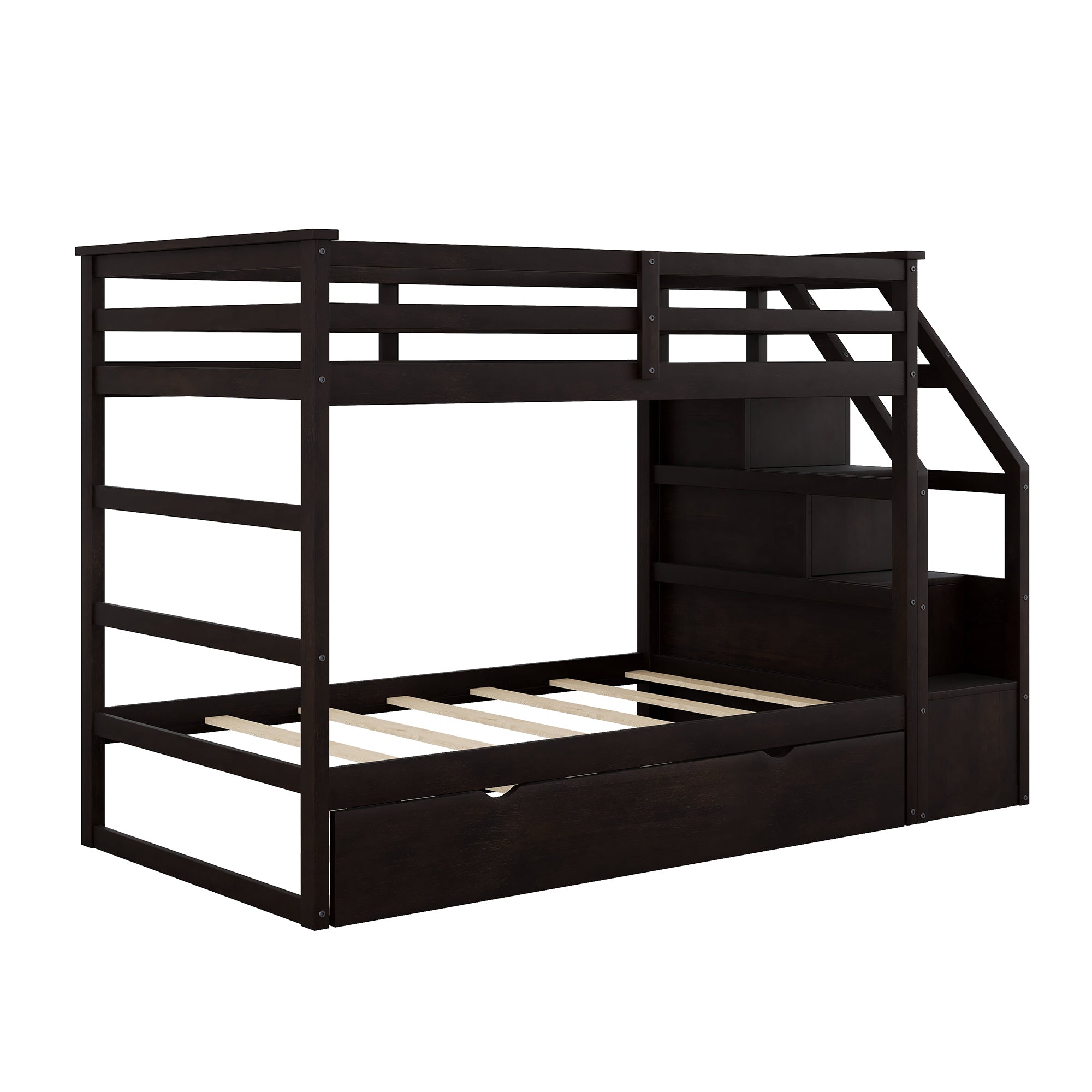 Twin-Over-Twin Bunk Bed with Twin Size Trundle and 3 Storage Stairs