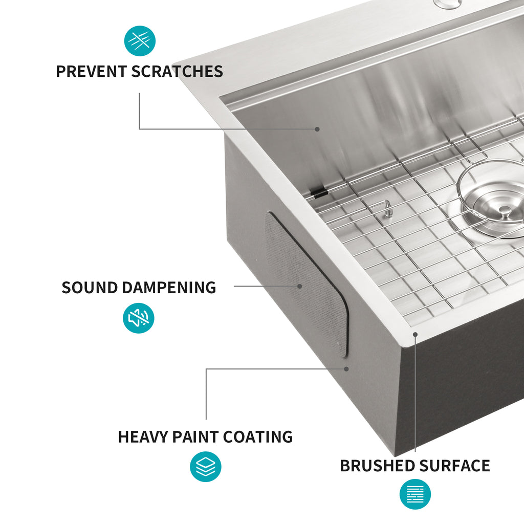 30 Drop Kitchen Sink - 30 x 22 x 10 Inch Kitchen Sink Drop-in Topmount Single Bowl
